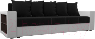 Диван Лига Диванов Дубай лайт полки слева / 114329L (микровельвет черный/экокожа белый) - фото