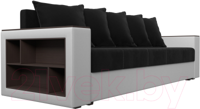 Диван Лига Диванов Дубай лайт полки слева / 114329L (микровельвет черный/экокожа белый)