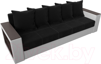 Диван Лига Диванов Дубай лайт полки слева / 114329L (микровельвет черный/экокожа белый)