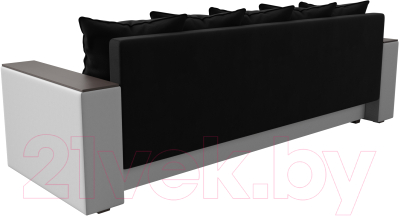 Диван Лига Диванов Дубай лайт полки слева / 114329L (микровельвет черный/экокожа белый)
