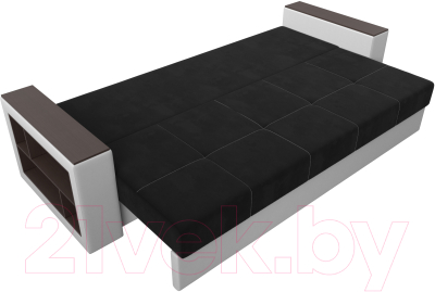 Диван Лига Диванов Дубай лайт полки слева / 114329L (микровельвет черный/экокожа белый)