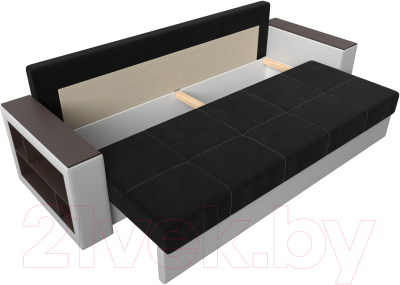 Диван Лига Диванов Дубай лайт полки слева / 114329L (микровельвет черный/экокожа белый)