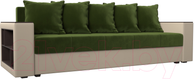 Диван Лига Диванов Дубай лайт полки слева / 114427L (микровельвет зеленый/экокожа бежевый) - фото
