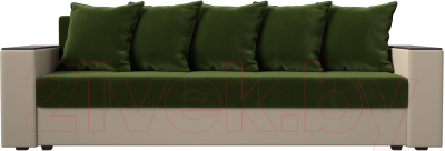 Диван Лига Диванов Дубай лайт полки слева / 114427L (микровельвет зеленый/экокожа бежевый)
