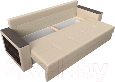 Диван Лига Диванов Дубай лайт полки слева / 114333L (экокожа бежевый)