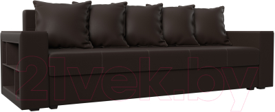 Диван Лига Диванов Дубай лайт полки слева / 114335L (экокожа коричневый) - фото