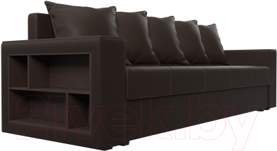 Диван Лига Диванов Дубай лайт полки слева / 114335L (экокожа коричневый)