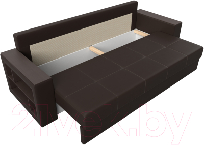Диван Лига Диванов Дубай лайт полки слева / 114335L (экокожа коричневый)
