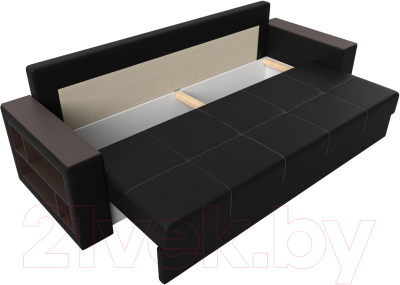 Диван Лига Диванов Дубай лайт полки слева / 114336L (экокожа черный)