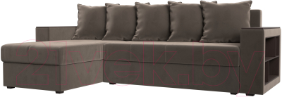 Диван угловой Лига Диванов Дубай лайт левый (велюр коричневый) - фото