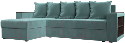 Диван угловой Лига Диванов Дубай лайт левый (велюр бирюзовый) - фото