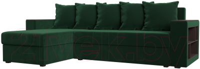 Диван угловой Лига Диванов Дубай лайт левый (велюр зеленый) - фото