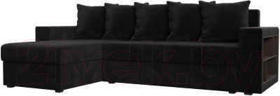 Диван угловой Лига Диванов Дубай лайт левый (велюр черный) - фото