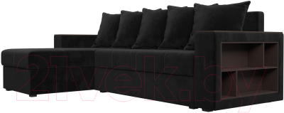 Диван угловой Лига Диванов Дубай лайт левый (велюр черный)