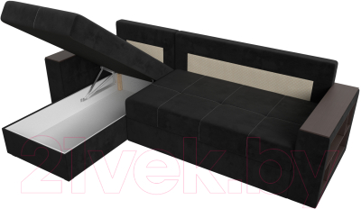 Диван угловой Лига Диванов Дубай лайт левый (велюр черный)