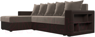Диван угловой Лига Диванов Дубай лайт левый (велюр коричневый/экокожа коричневый)