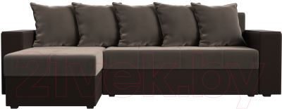Диван угловой Лига Диванов Дубай лайт левый (велюр коричневый/экокожа коричневый)