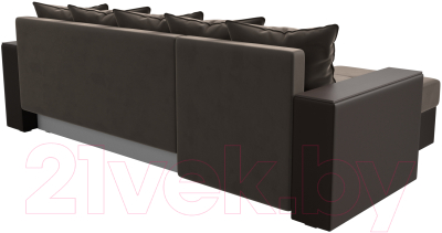 Диван угловой Лига Диванов Дубай лайт левый (велюр коричневый/экокожа коричневый)