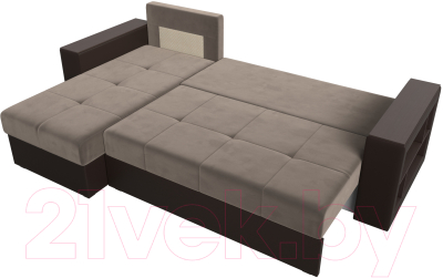 Диван угловой Лига Диванов Дубай лайт левый (велюр коричневый/экокожа коричневый)