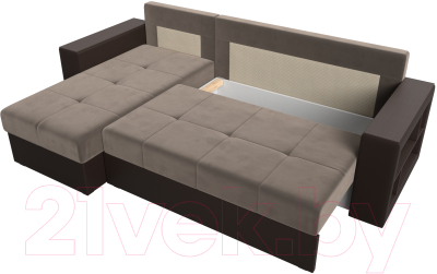 Диван угловой Лига Диванов Дубай лайт левый (велюр коричневый/экокожа коричневый)