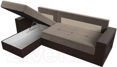 Диван угловой Лига Диванов Дубай лайт левый (велюр коричневый/экокожа коричневый)