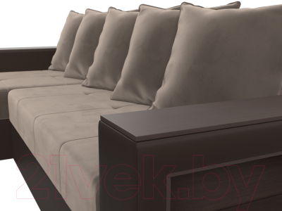Диван угловой Лига Диванов Дубай лайт левый (велюр коричневый/экокожа коричневый)