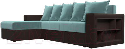 Диван угловой Лига Диванов Дубай лайт левый (велюр бирюзовый/экокожа коричневый)