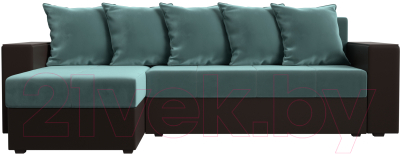 Диван угловой Лига Диванов Дубай лайт левый (велюр бирюзовый/экокожа коричневый)