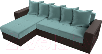 Диван угловой Лига Диванов Дубай лайт левый (велюр бирюзовый/экокожа коричневый)