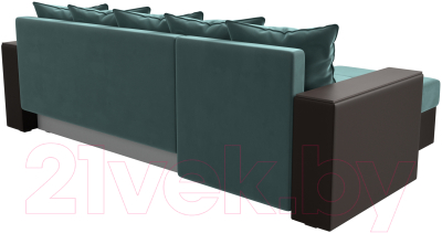 Диван угловой Лига Диванов Дубай лайт левый (велюр бирюзовый/экокожа коричневый)