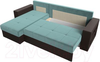 Диван угловой Лига Диванов Дубай лайт левый (велюр бирюзовый/экокожа коричневый)