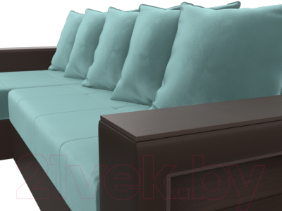 Диван угловой Лига Диванов Дубай лайт левый (велюр бирюзовый/экокожа коричневый)
