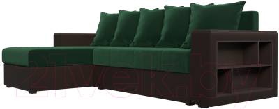 Диван угловой Лига Диванов Дубай лайт левый (велюр зеленый/экокожа коричневый)