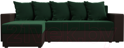 Диван угловой Лига Диванов Дубай лайт левый (велюр зеленый/экокожа коричневый)