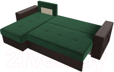Диван угловой Лига Диванов Дубай лайт левый (велюр зеленый/экокожа коричневый)