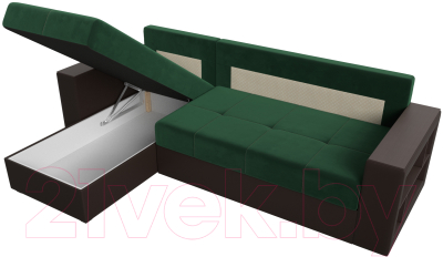 Диван угловой Лига Диванов Дубай лайт левый (велюр зеленый/экокожа коричневый)
