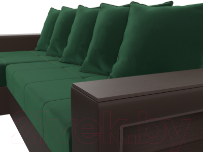 Диван угловой Лига Диванов Дубай лайт левый (велюр зеленый/экокожа коричневый)