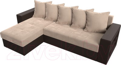 Диван угловой Лига Диванов Дубай лайт левый (велюр бежевый/экокожа коричневый)