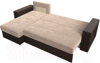 Диван угловой Лига Диванов Дубай лайт левый (велюр бежевый/экокожа коричневый)