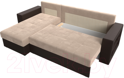 Диван угловой Лига Диванов Дубай лайт левый (велюр бежевый/экокожа коричневый)