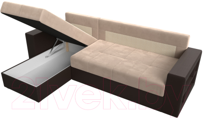 Диван угловой Лига Диванов Дубай лайт левый (велюр бежевый/экокожа коричневый)