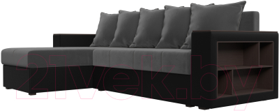 Диван угловой Лига Диванов Дубай лайт левый (велюр серый/экокожа черный)