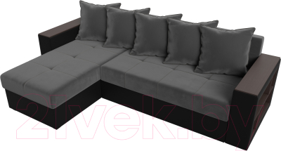Диван угловой Лига Диванов Дубай лайт левый (велюр серый/экокожа черный)
