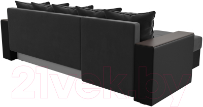 Диван угловой Лига Диванов Дубай лайт левый (велюр серый/экокожа черный)