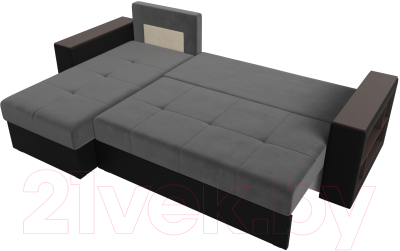Диван угловой Лига Диванов Дубай лайт левый (велюр серый/экокожа черный)