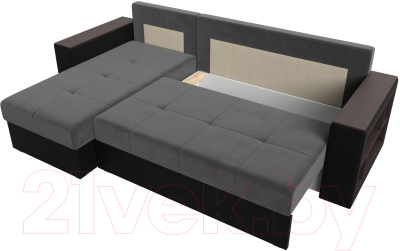 Диван угловой Лига Диванов Дубай лайт левый (велюр серый/экокожа черный)