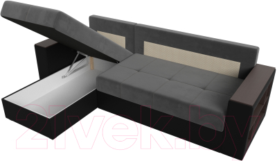 Диван угловой Лига Диванов Дубай лайт левый (велюр серый/экокожа черный)