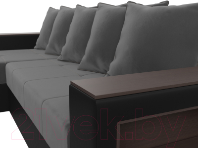 Диван угловой Лига Диванов Дубай лайт левый (велюр серый/экокожа черный)
