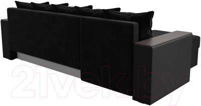 Диван угловой Лига Диванов Дубай лайт левый (велюр черный/экокожа черный)