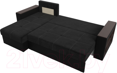 Диван угловой Лига Диванов Дубай лайт левый (велюр черный/экокожа черный)